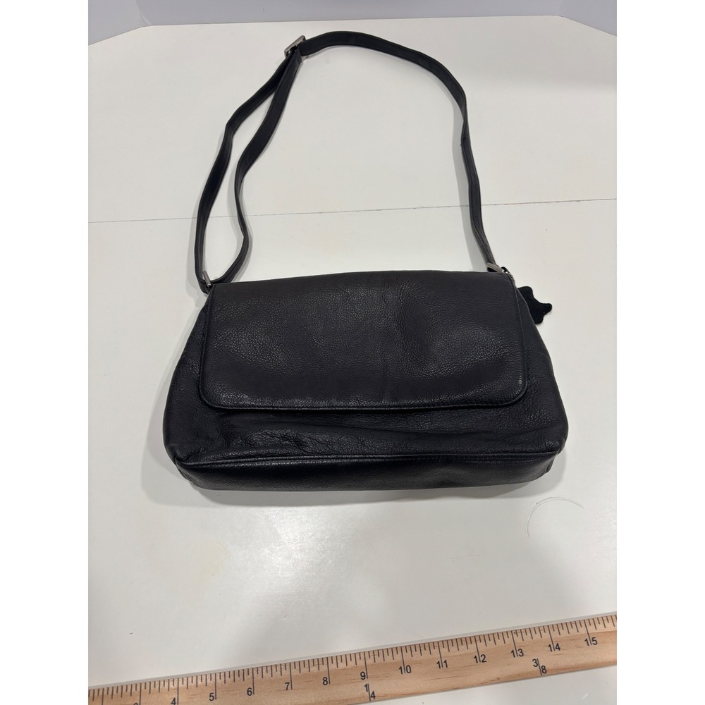 Sonoma Jean Company Black Pebbled Leather Crossbody Bag Flap Over Adjustable